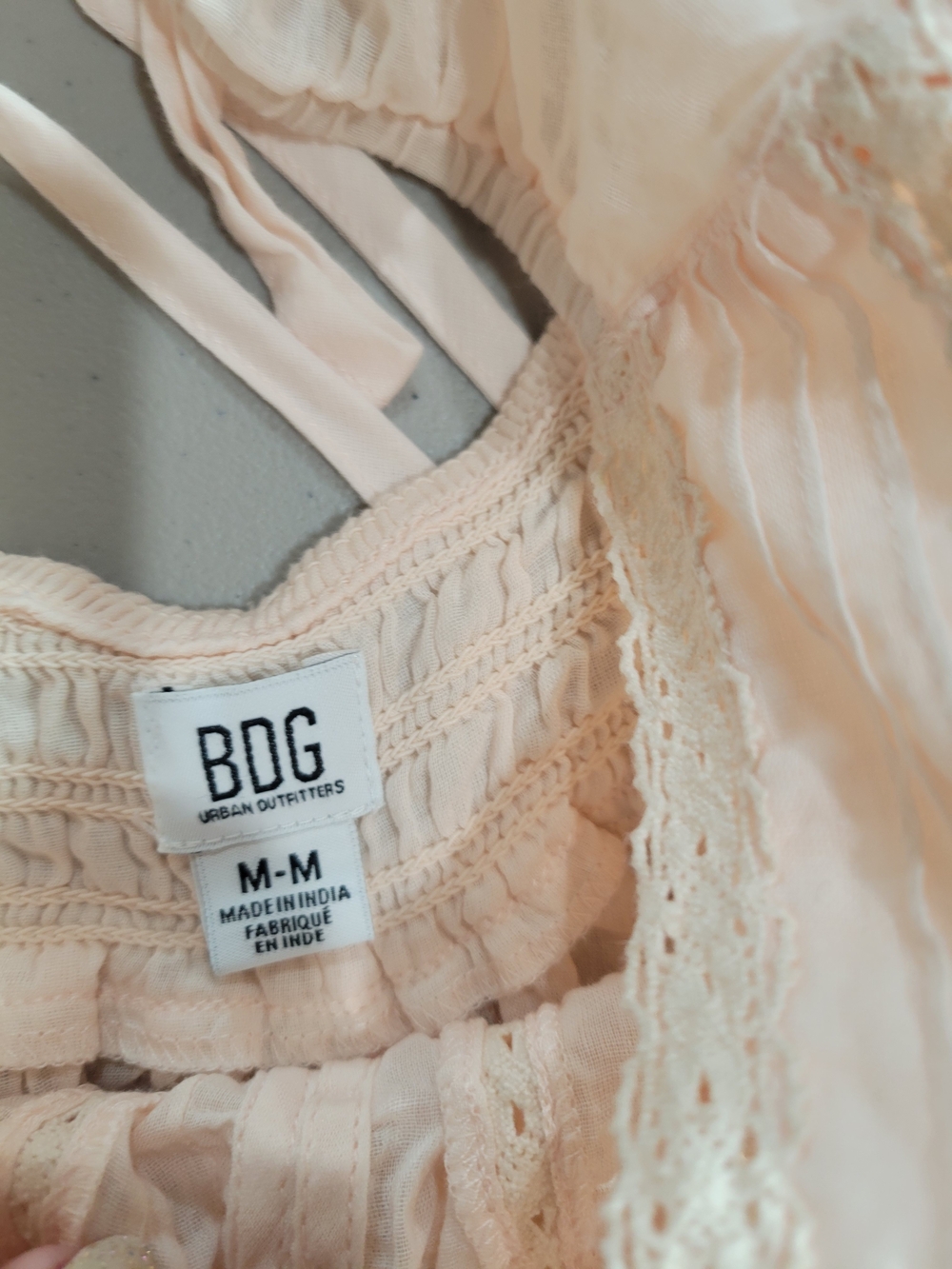 BDG Peach Lace-Trim Smocked Babydoll Top - Picture 3 of 6
